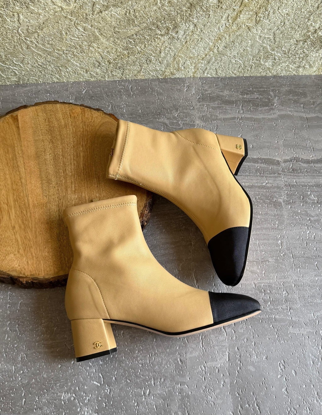 Chanel Two-Tone Cap-Toe Ankle Boots