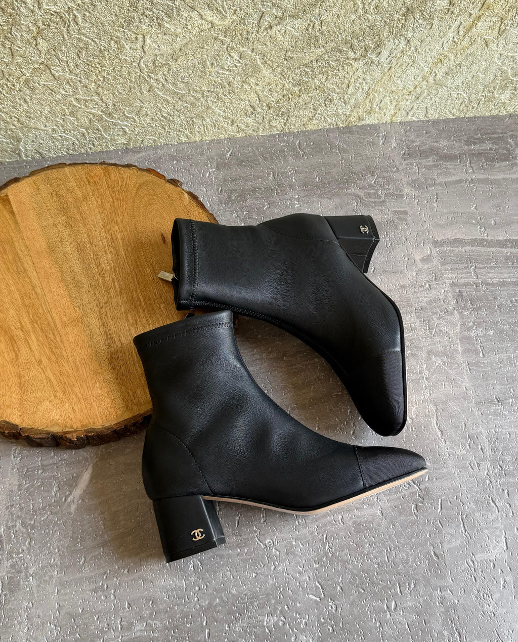 Chanel Two-Tone Cap-Toe Ankle Boots