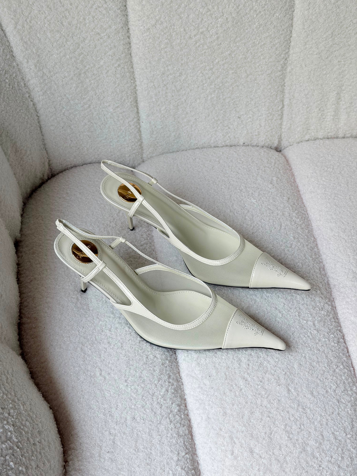 YSL Renée Cassandre-Embroidered Mesh Slingback Pumps - 3