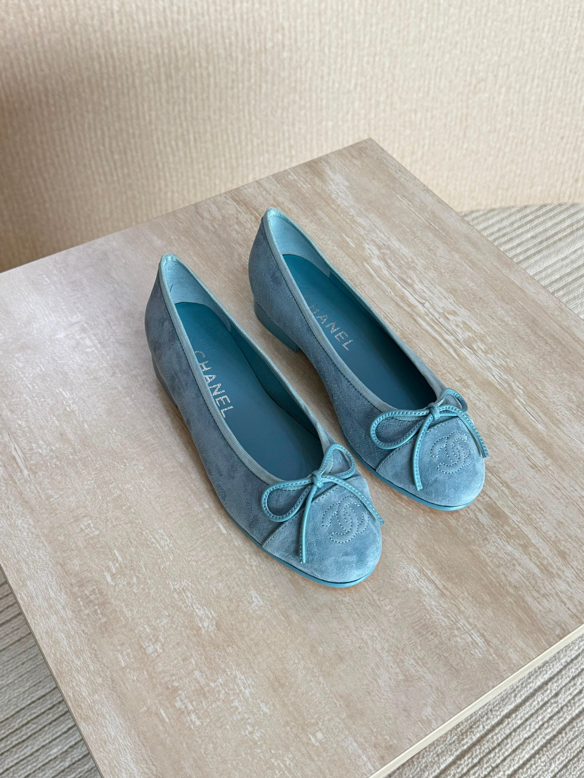 Chanel Suede Calfskin Cap Toe CC Ballerina Flats - 2