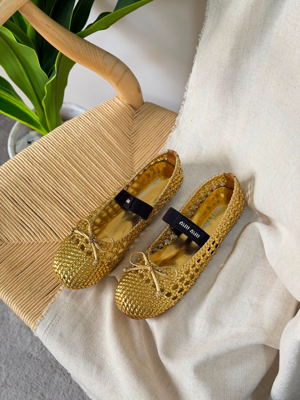 Miu Miu Ballet Flats Woven Mordoré Nappa Leather