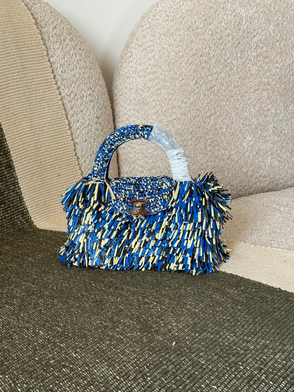 Chanel Raffia Fringe Nano Kelly Shopper Bag