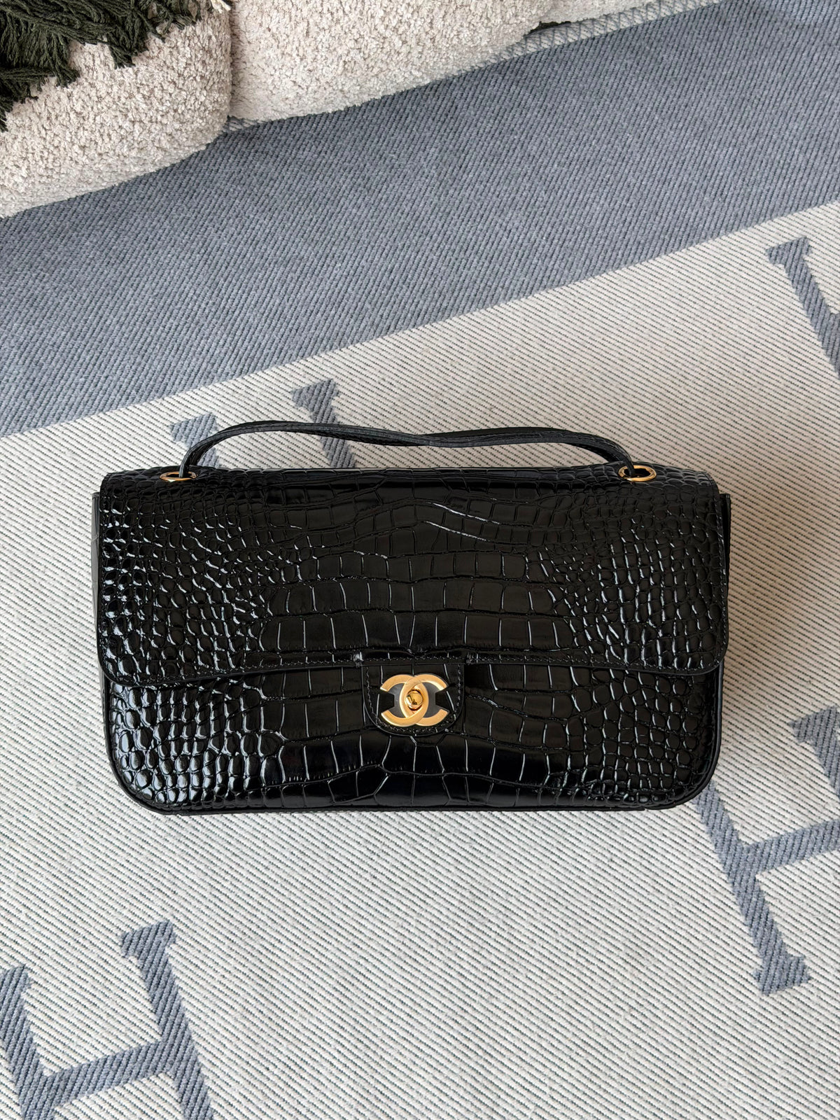 Chanel Crocodile-Embossed Calfskin Classic Flap Top Handle Bag