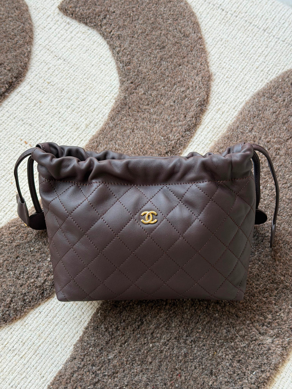 Chanel Quilted Drawstring Clutch with Strap Bag