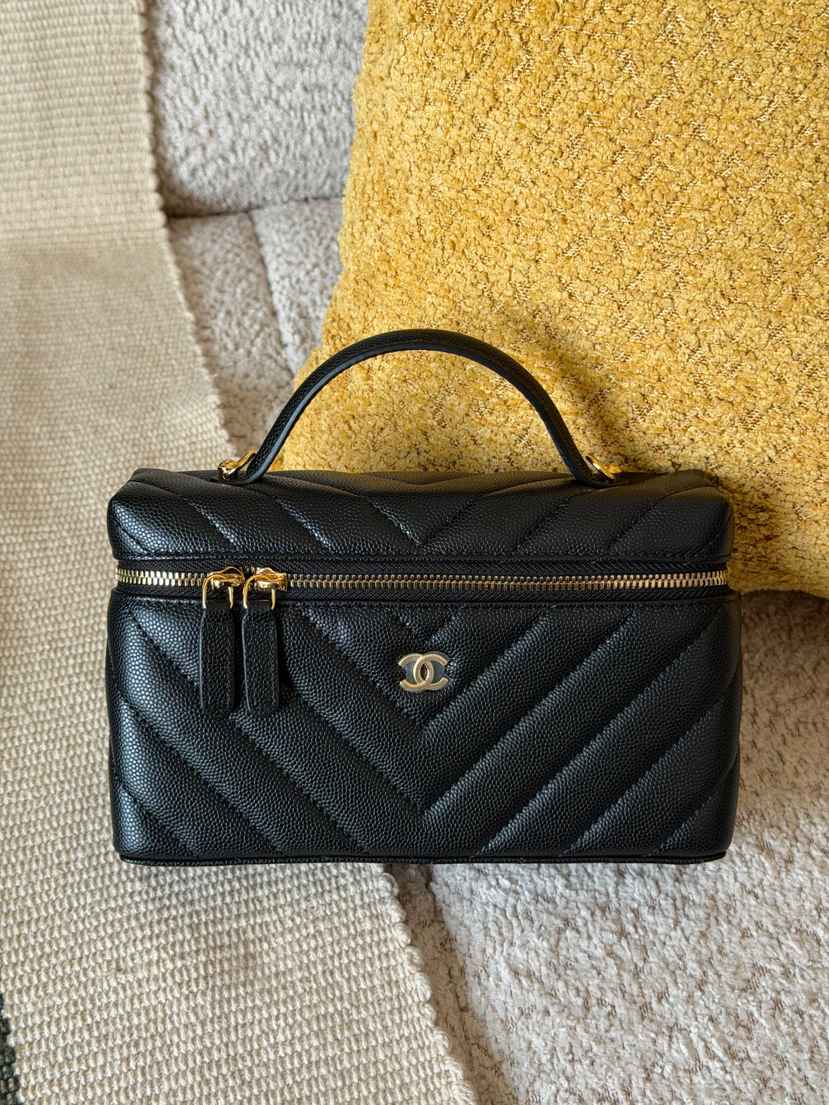 Chanel Shiny Caviar Quilted Sleek Chevron Vanity