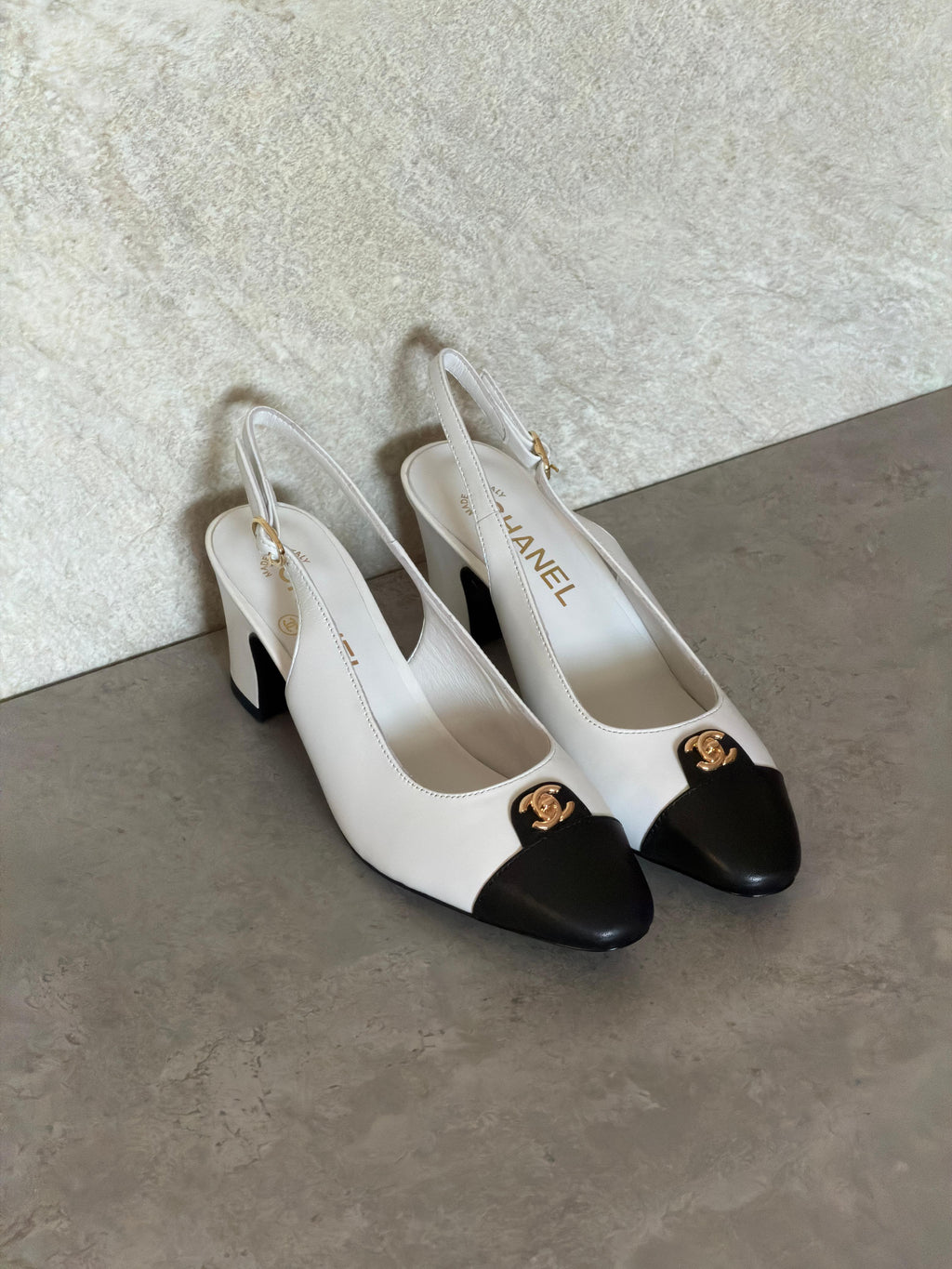 Chanel Canvas & Leather Slingback Pumps