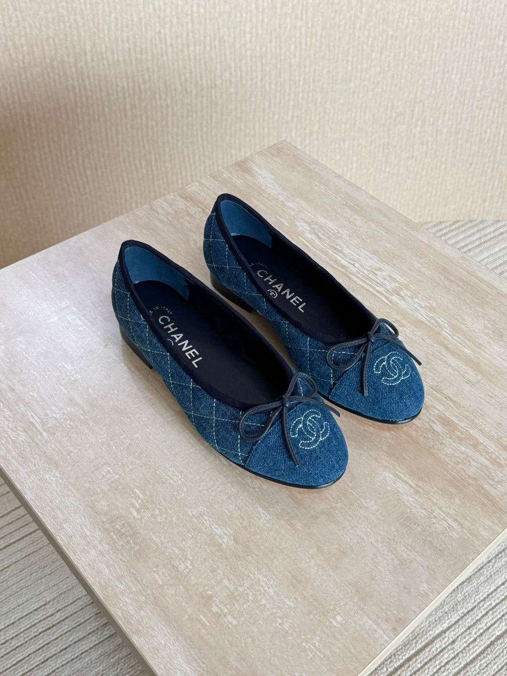 Chanel Washed Out Denim Quilted Ballet