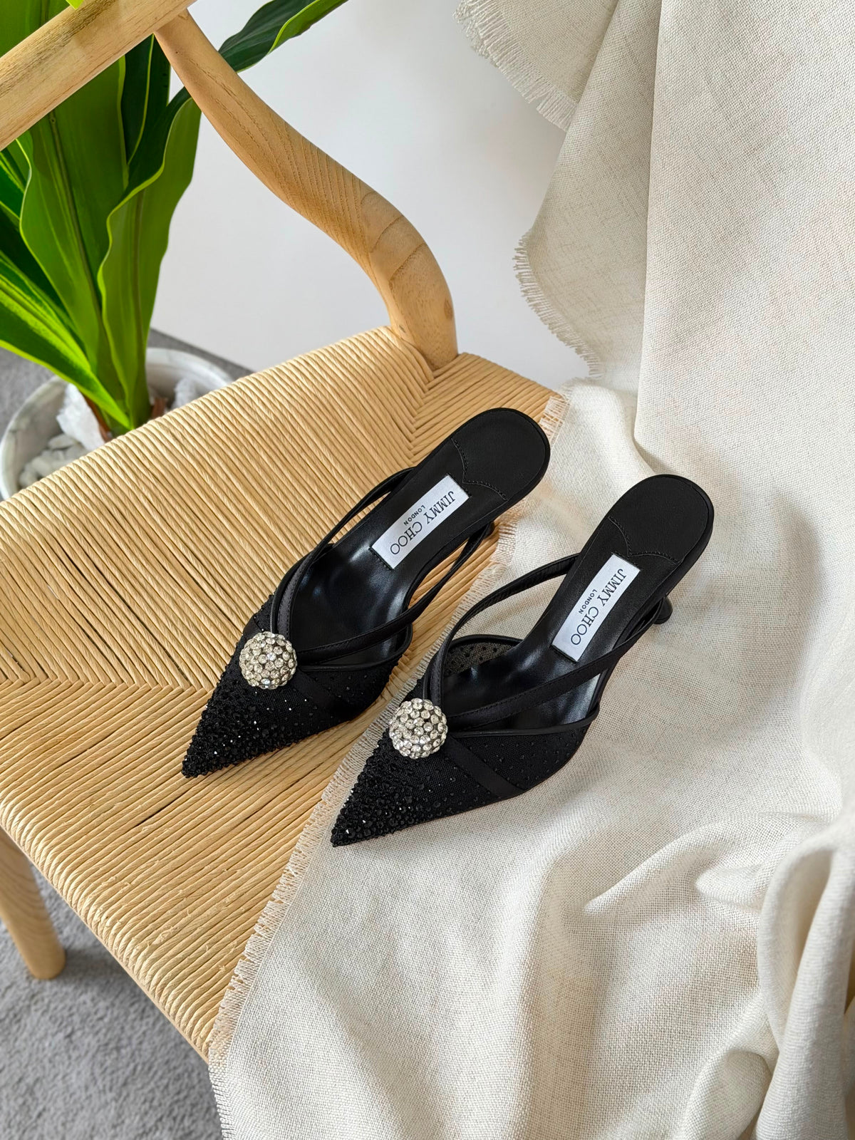 Jimmy Choo Vivi Crystal-Embellished Pointed-Toe Mules