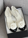 Chanel Lambskin Patent Calfskin Cap Toe Camellia Mary Jane Flats
