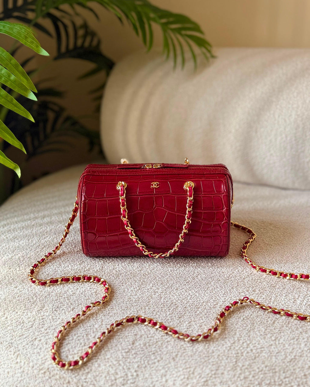 Chanel Crocodile-Embossed Calfskin Clutch with Chain
