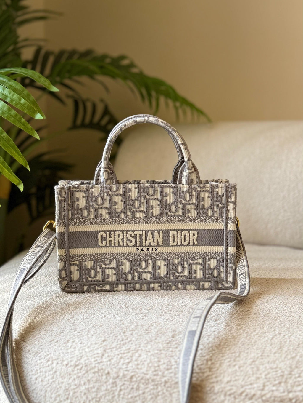 Christian Dior  Oblique Embroidered Canvas Book Tote Bag