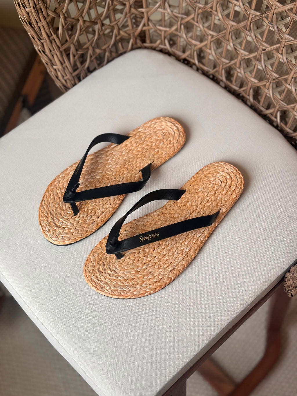 Saint Laurent Pool Knotted Leather and Raffia Flip-Flops - 2