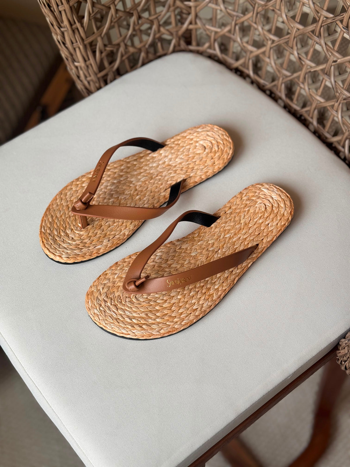 Saint Laurent Pool Knotted Leather and Raffia Flip-Flops - 4