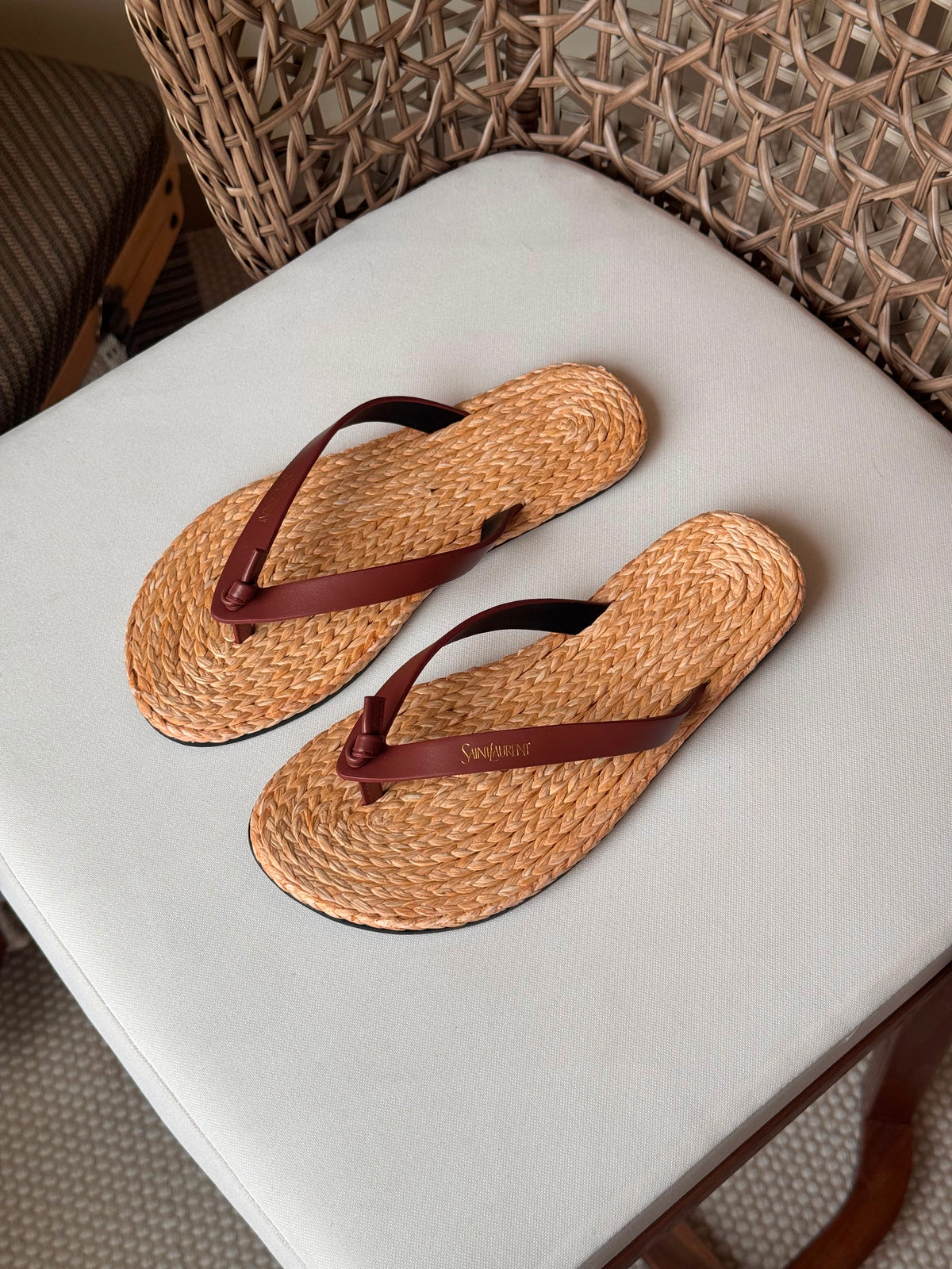 Saint Laurent Pool Knotted Leather and Raffia Flip-Flops - 3