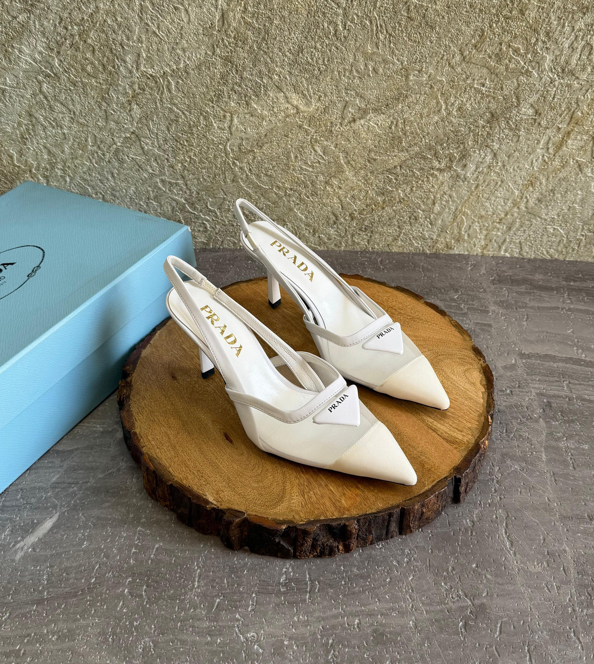 Prada Mesh Fabric Slingback Pumps