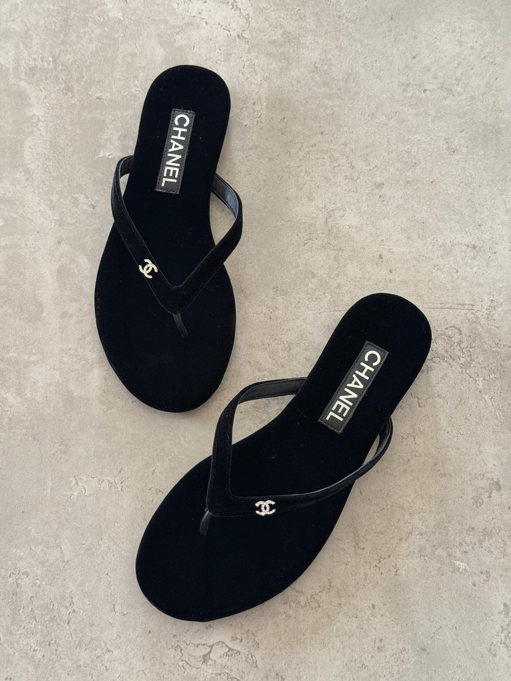 Chanel Velvet CC Thong Sandals