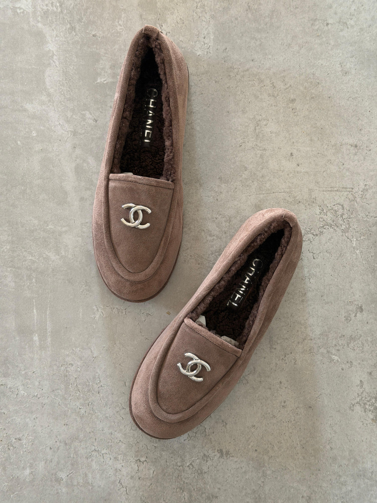 Chanel Suede Kidskin and Shearling Loafers