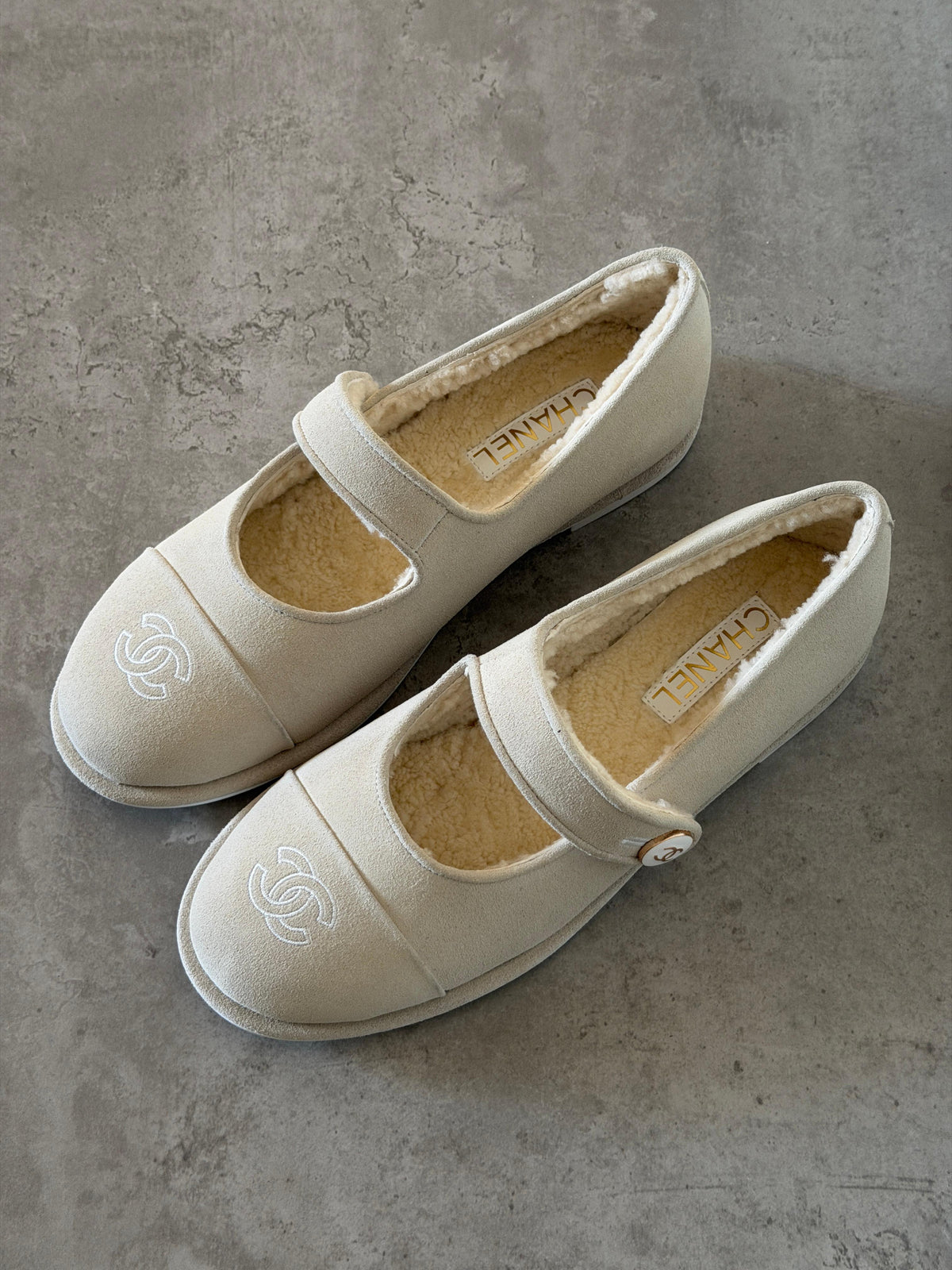 Chanel Suede Shearling Mary Jane Flats - 11