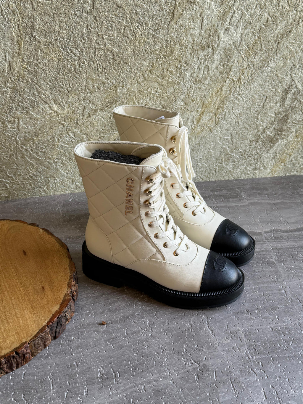 Chanel Quilted Leather Lace-Up Combat Boots