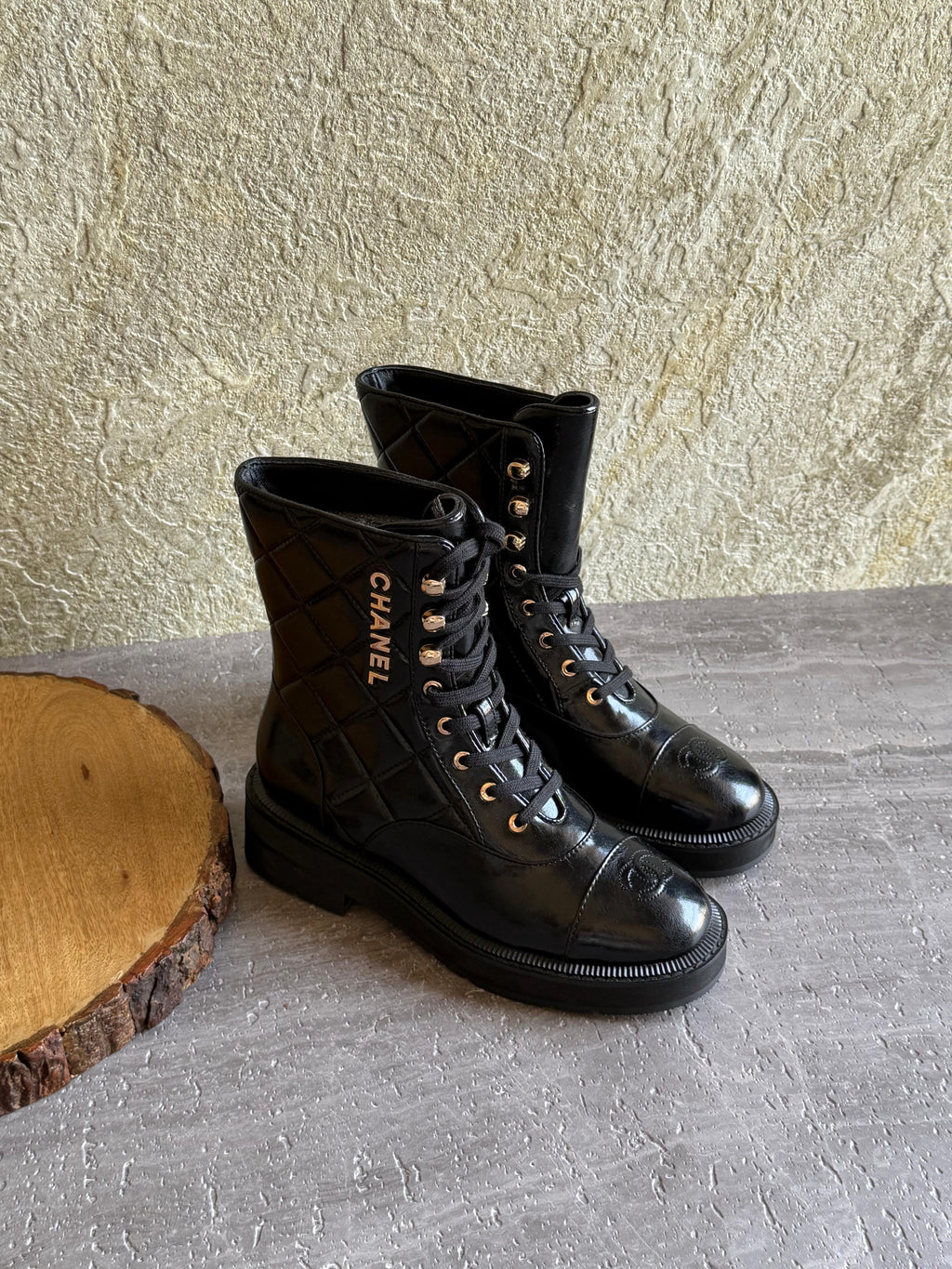 Chanel Quilted Leather Lace-Up Combat Boots