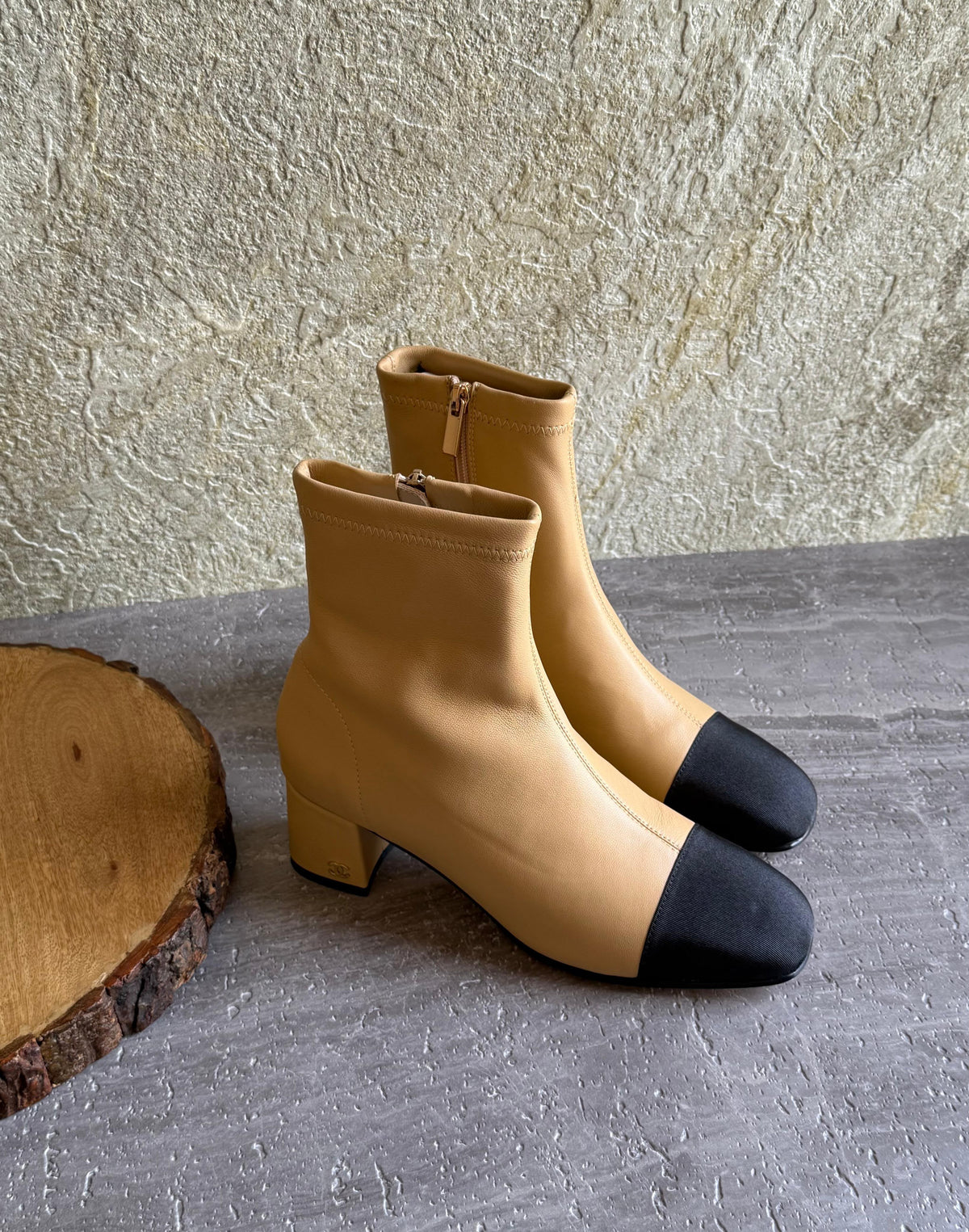 Chanel Two-Tone Cap-Toe Ankle Boots